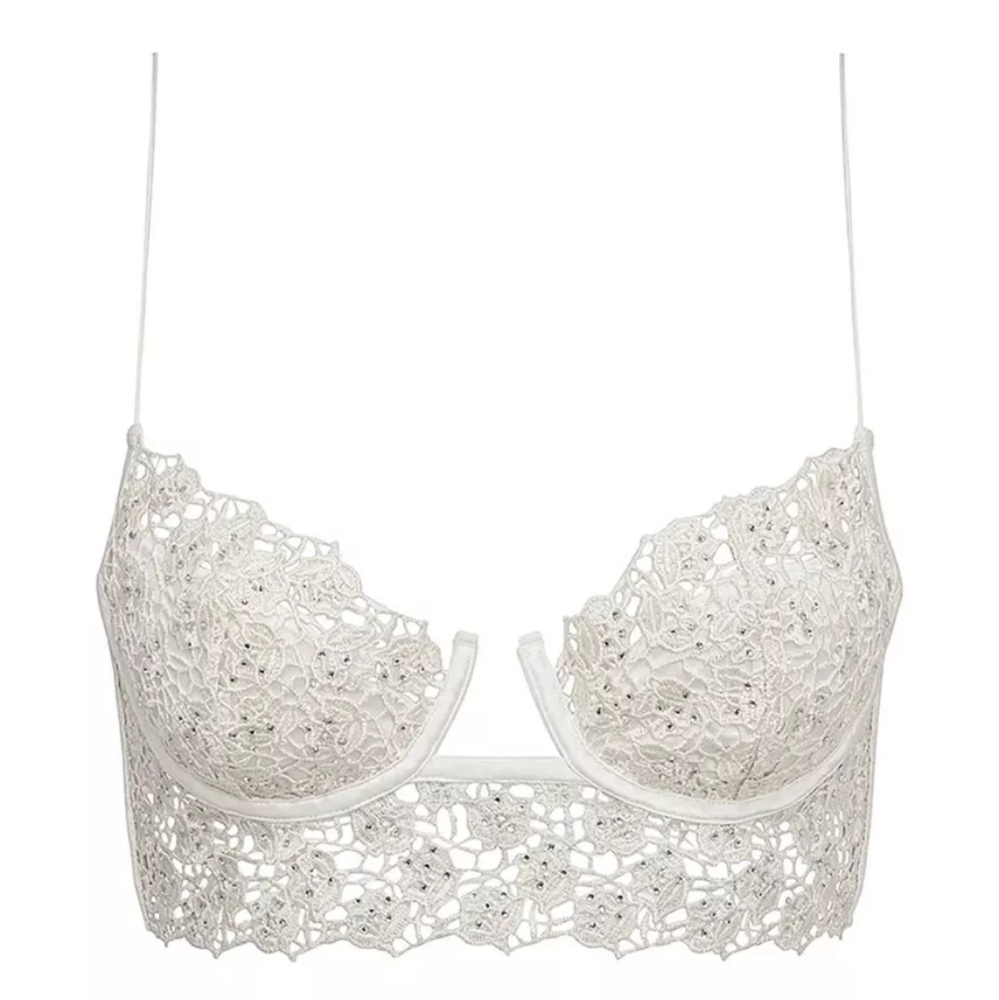 For Love & Lemons Sage mint Twinkle Rose Bustier bra rhinestone lace sz S - Picture 4 of 8